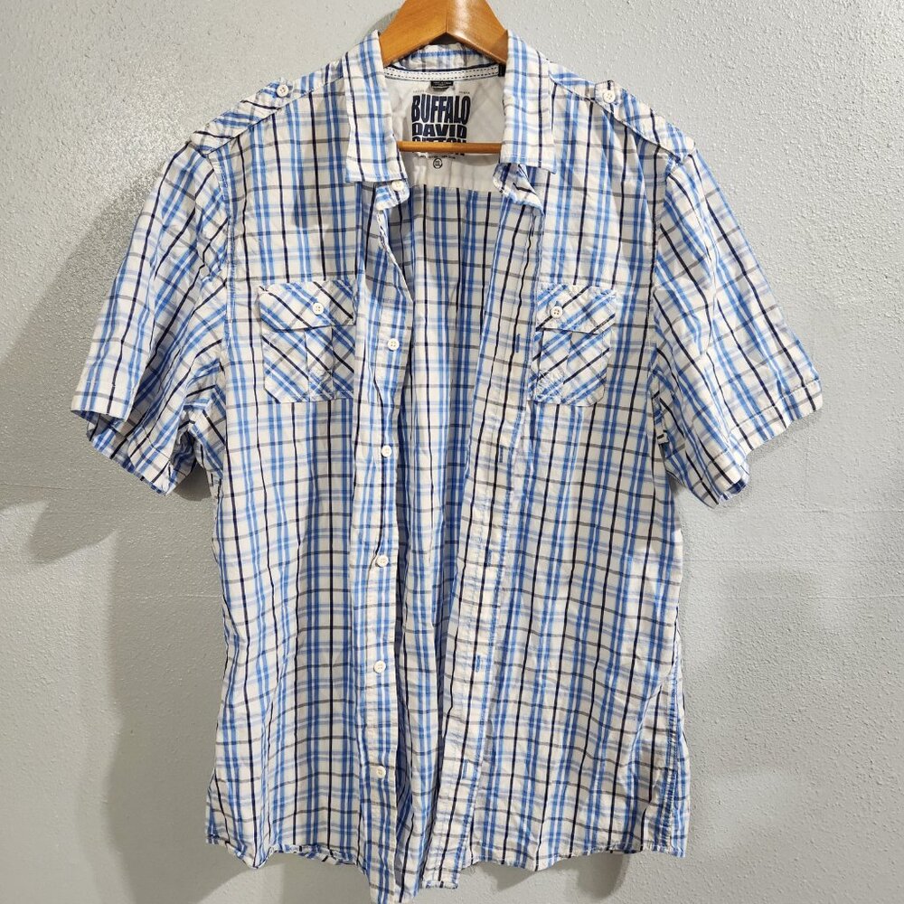 Buffalo David Bitton XL Casual Blue Plaid button up short sleeve shirt
